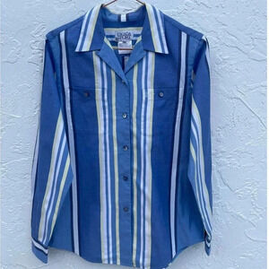 Escada Sport Womens Vertical Stripe Long Sleeve Polo Shirt Blue Sz Small